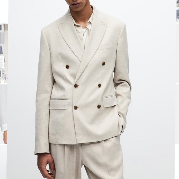 H&M Ivory Regular Fit Double-Breasted Jacket in 44R